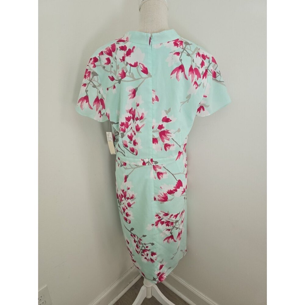 Alex Marie Elise Mint Green Pink Floral Flutter Sleeves V-Neck Dress 14 Large L - Picture 11 of 13